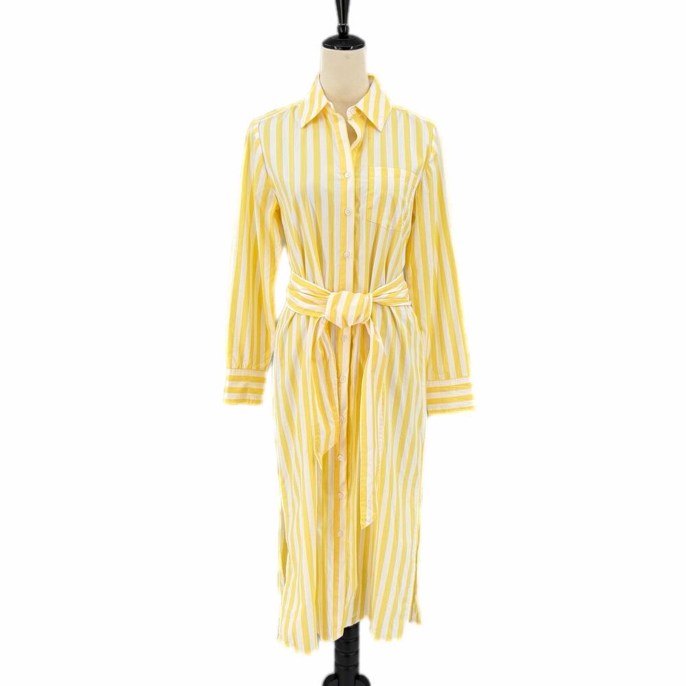 Alex Marie NEW Yellow White Stripe Cotton Preppy Chic Bright Button Shirt Dress